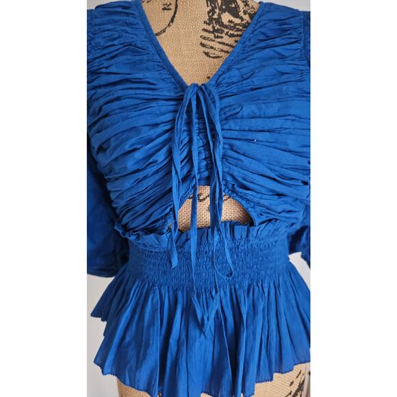 Sea New York Paco Solid Puff Sleeve Aqua Top Women's Sz S NWT New - Picture 7 of 11